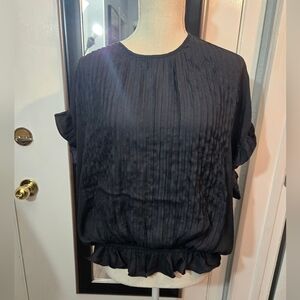 Mustard Seed Pleated Black Blouse Sz Large